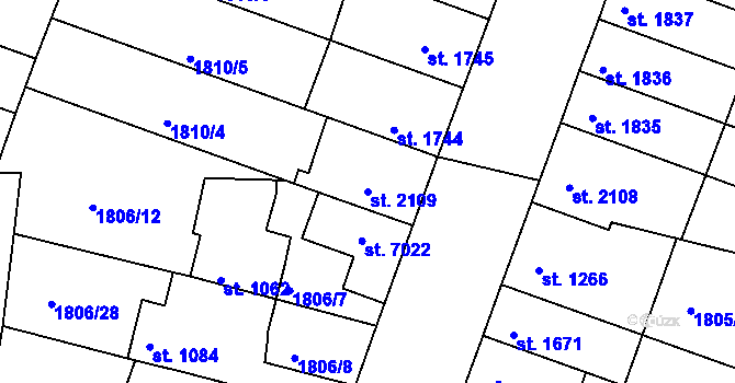 Parcela st. 2109 v KÚ Písek, Katastrální mapa