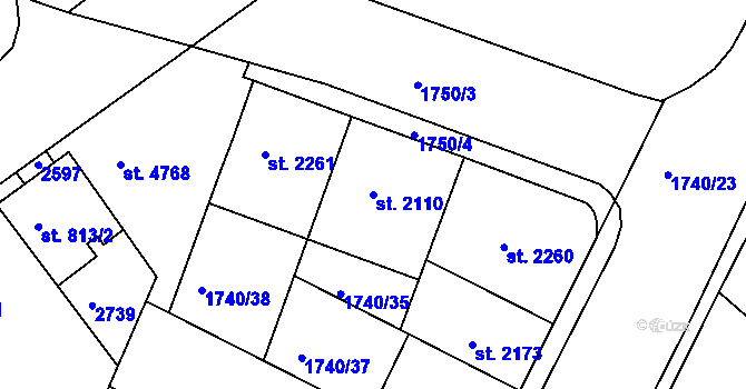 Parcela st. 2110 v KÚ Písek, Katastrální mapa