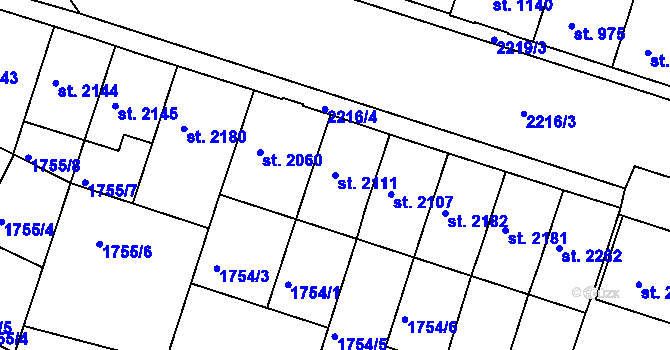 Parcela st. 2111 v KÚ Písek, Katastrální mapa