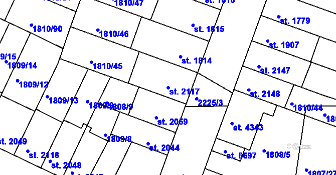 Parcela st. 2117 v KÚ Písek, Katastrální mapa