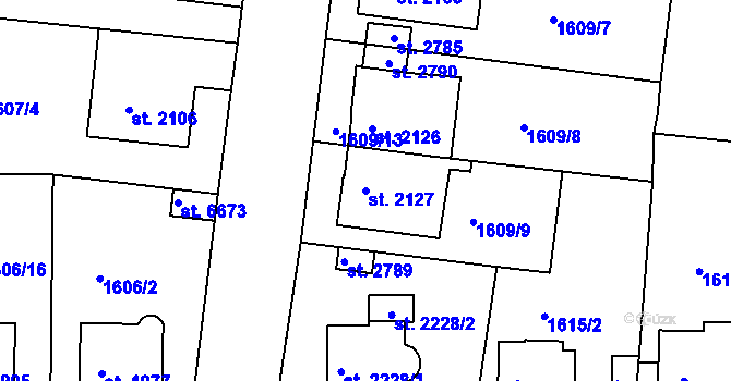 Parcela st. 2127 v KÚ Písek, Katastrální mapa