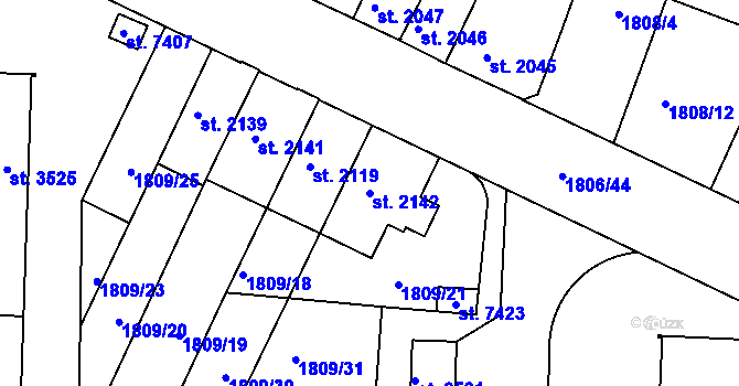 Parcela st. 2142 v KÚ Písek, Katastrální mapa