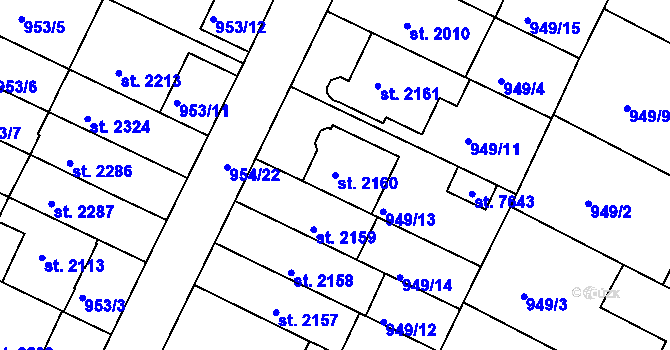 Parcela st. 2160 v KÚ Písek, Katastrální mapa