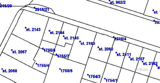 Parcela st. 2180 v KÚ Písek, Katastrální mapa