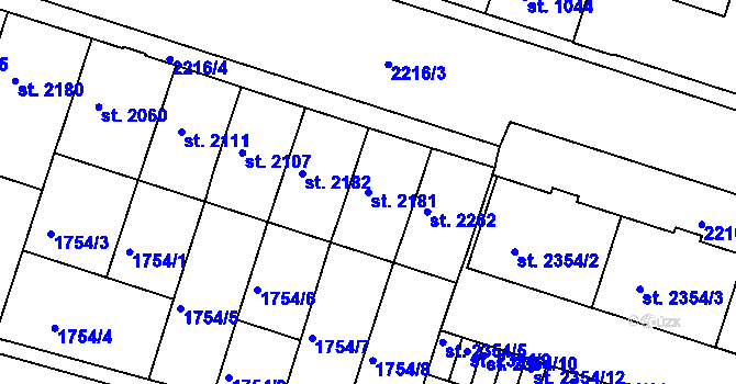 Parcela st. 2181 v KÚ Písek, Katastrální mapa