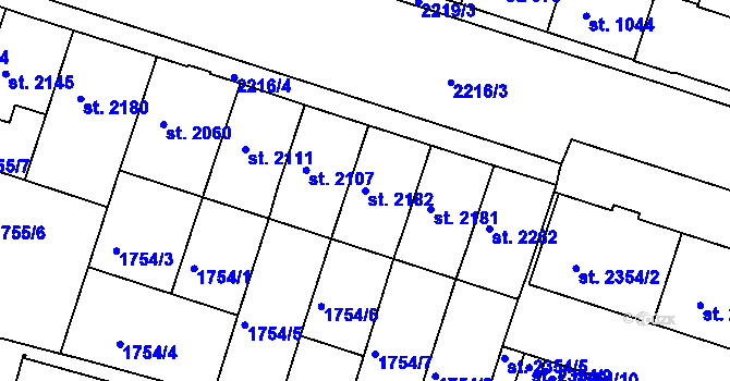 Parcela st. 2182 v KÚ Písek, Katastrální mapa