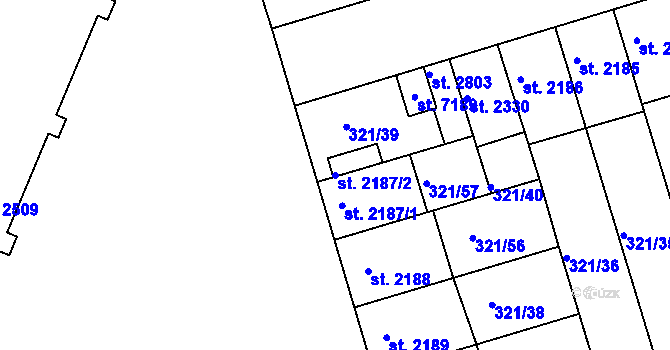 Parcela st. 2187/2 v KÚ Písek, Katastrální mapa
