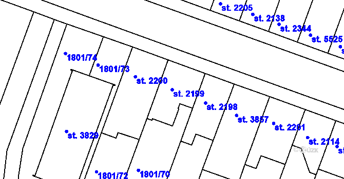 Parcela st. 2199 v KÚ Písek, Katastrální mapa