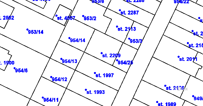 Parcela st. 2209 v KÚ Písek, Katastrální mapa