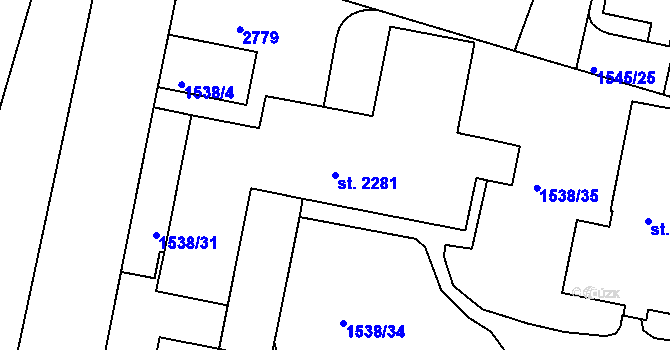 Parcela st. 2281 v KÚ Písek, Katastrální mapa