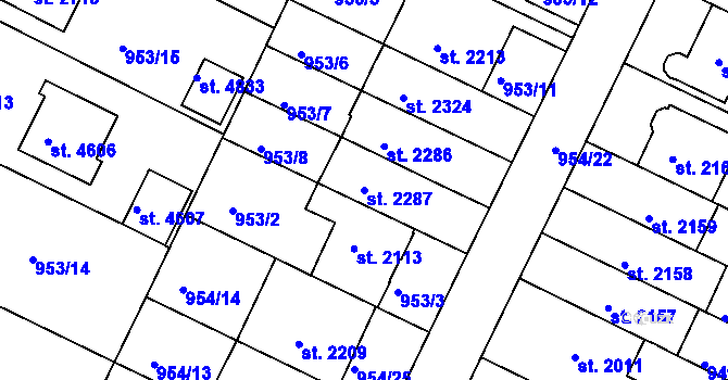 Parcela st. 2287 v KÚ Písek, Katastrální mapa