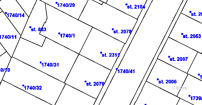 Parcela st. 2311 v KÚ Písek, Katastrální mapa