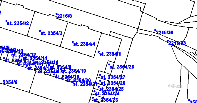 Parcela st. 2354/1 v KÚ Písek, Katastrální mapa