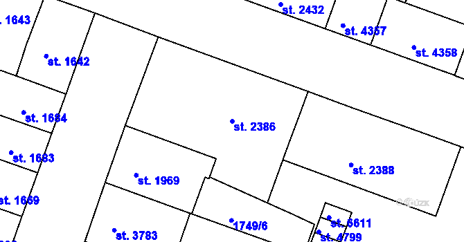 Parcela st. 2386 v KÚ Písek, Katastrální mapa