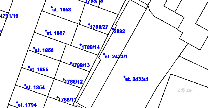 Parcela st. 2433/1 v KÚ Písek, Katastrální mapa