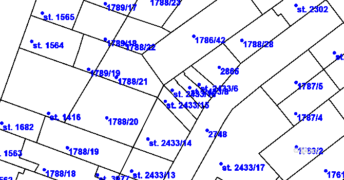 Parcela st. 2433/16 v KÚ Písek, Katastrální mapa