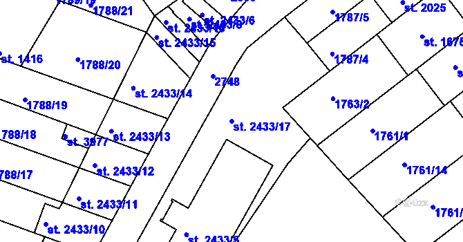 Parcela st. 2433/17 v KÚ Písek, Katastrální mapa