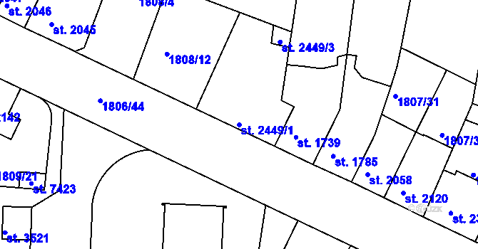 Parcela st. 2449/1 v KÚ Písek, Katastrální mapa