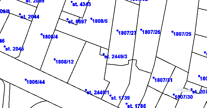 Parcela st. 2449/3 v KÚ Písek, Katastrální mapa