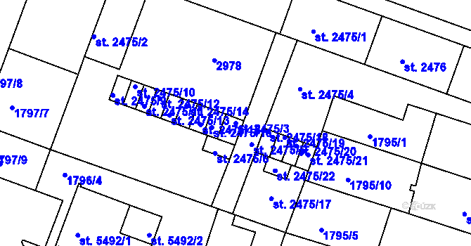 Parcela st. 2475/3 v KÚ Písek, Katastrální mapa