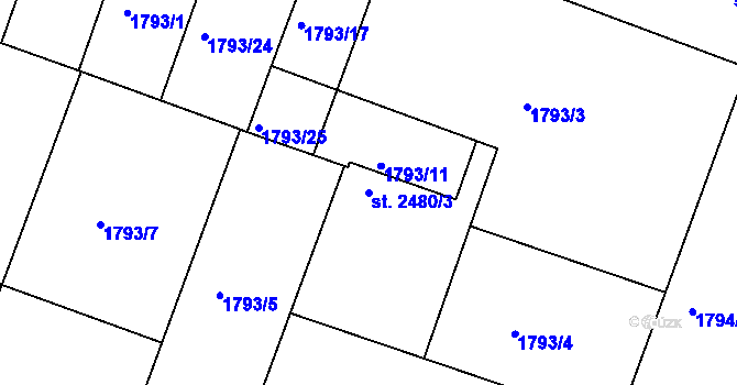 Parcela st. 2480/3 v KÚ Písek, Katastrální mapa