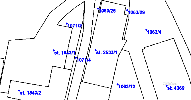 Parcela st. 2533/1 v KÚ Písek, Katastrální mapa