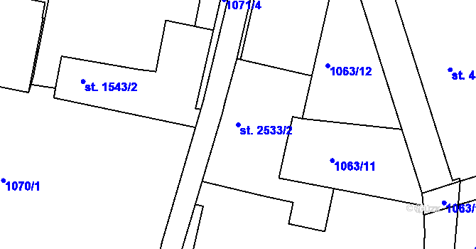 Parcela st. 2533/2 v KÚ Písek, Katastrální mapa