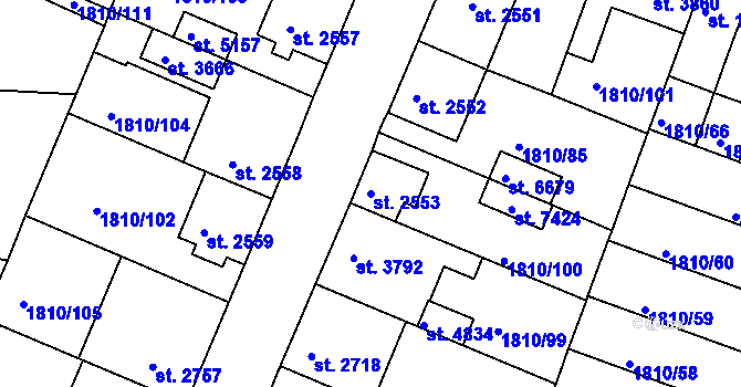 Parcela st. 2553 v KÚ Písek, Katastrální mapa