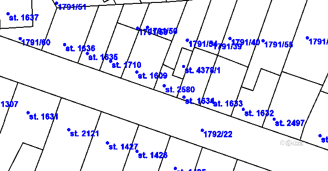 Parcela st. 2580 v KÚ Písek, Katastrální mapa