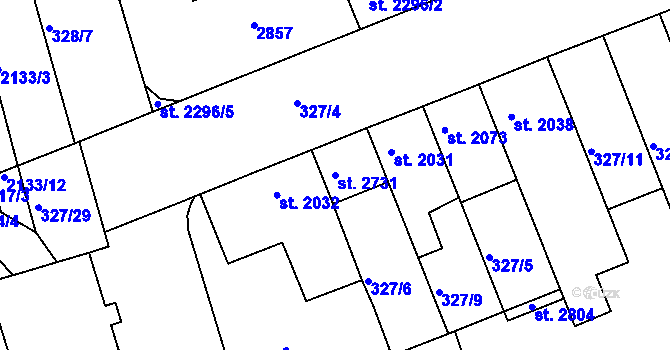 Parcela st. 2731 v KÚ Písek, Katastrální mapa