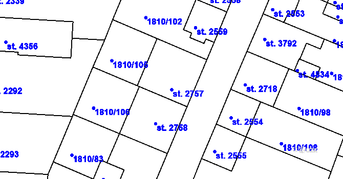 Parcela st. 2757 v KÚ Písek, Katastrální mapa