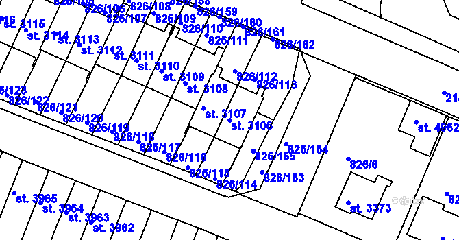 Parcela st. 3106 v KÚ Písek, Katastrální mapa