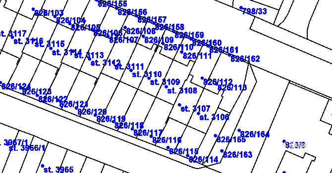 Parcela st. 3108 v KÚ Písek, Katastrální mapa