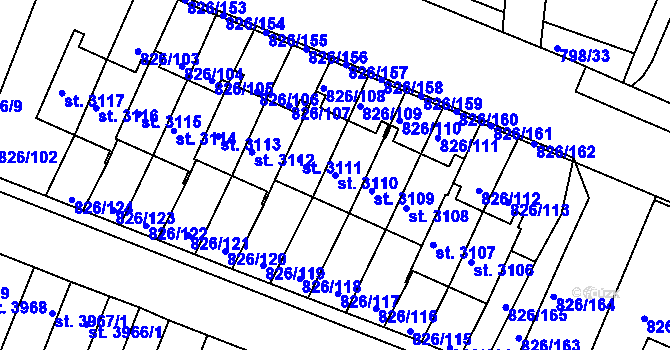 Parcela st. 3110 v KÚ Písek, Katastrální mapa