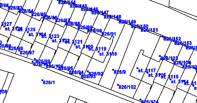 Parcela st. 3118 v KÚ Písek, Katastrální mapa