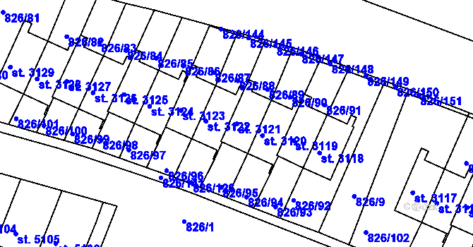 Parcela st. 3121 v KÚ Písek, Katastrální mapa
