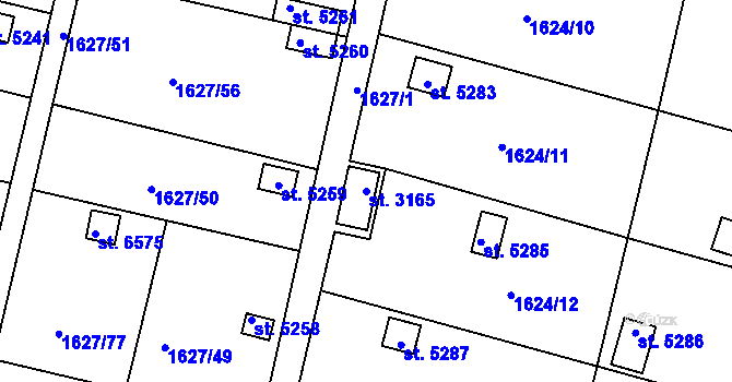 Parcela st. 3165 v KÚ Písek, Katastrální mapa