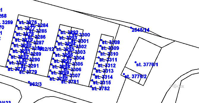 Parcela st. 3310 v KÚ Písek, Katastrální mapa
