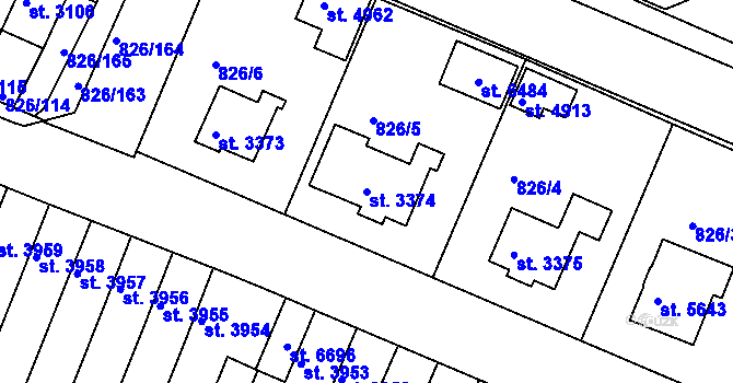 Parcela st. 3374 v KÚ Písek, Katastrální mapa