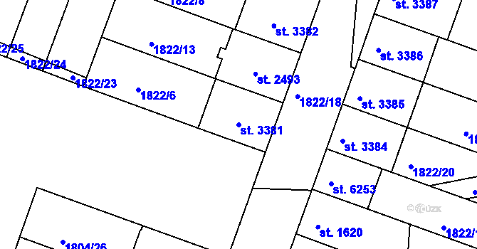 Parcela st. 3381 v KÚ Písek, Katastrální mapa