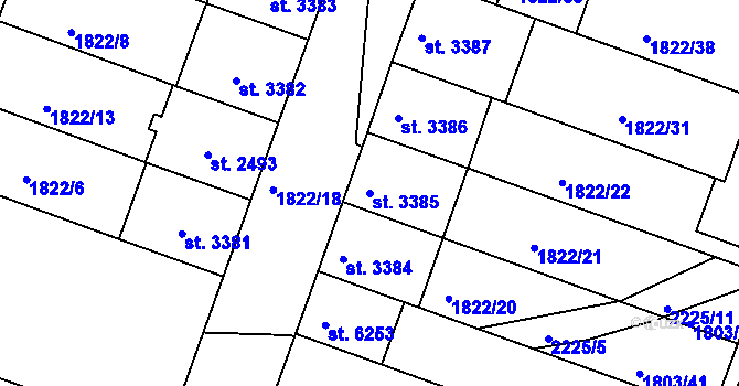 Parcela st. 3385 v KÚ Písek, Katastrální mapa