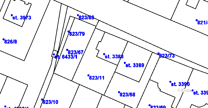 Parcela st. 3388 v KÚ Písek, Katastrální mapa