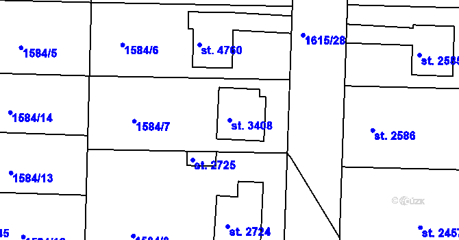 Parcela st. 3408 v KÚ Písek, Katastrální mapa