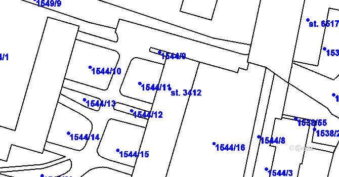 Parcela st. 3412 v KÚ Písek, Katastrální mapa