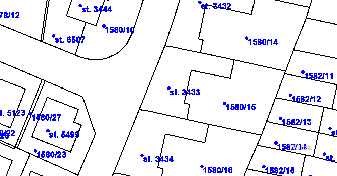 Parcela st. 3433 v KÚ Písek, Katastrální mapa