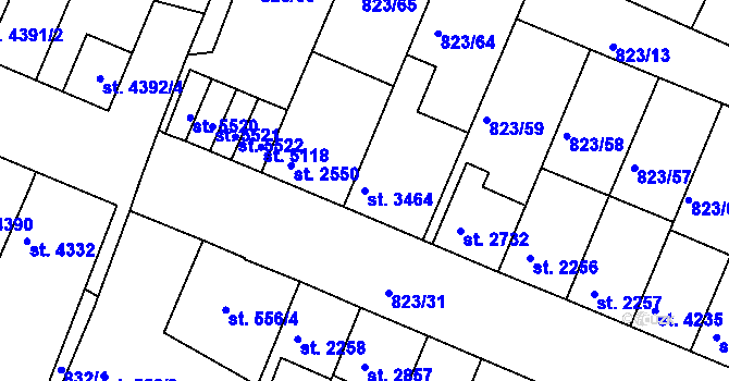 Parcela st. 3464 v KÚ Písek, Katastrální mapa