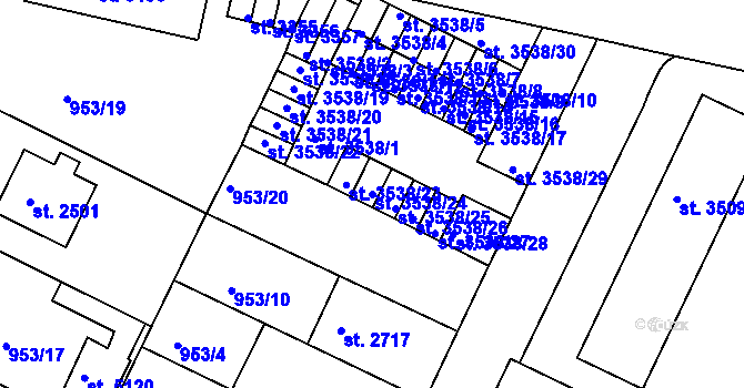 Parcela st. 3538/24 v KÚ Písek, Katastrální mapa