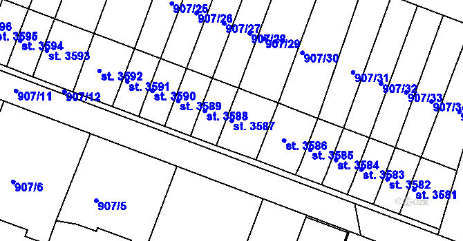 Parcela st. 3587 v KÚ Písek, Katastrální mapa