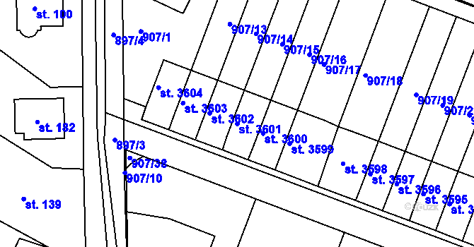 Parcela st. 3601 v KÚ Písek, Katastrální mapa