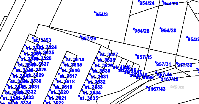 Parcela st. 3627 v KÚ Písek, Katastrální mapa